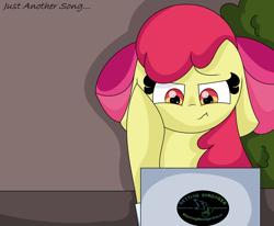 Size: 2644x2176 | Tagged: safe, artist:iliekferret, derpibooru import, apple bloom, earth pony, pony, computer, ears, female, filly, floppy ears, laptop computer, solo