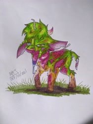 Size: 3072x4096 | Tagged: safe, artist:maj, derpibooru import, arizona cow, undead, worm, zombie, them's fightin' herds, halloween, holiday, solo, traditional art