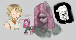 Size: 3764x1972 | Tagged: safe, artist:another_pony, derpibooru import, pinkie pie, anthro, earth pony, human, pony, clothes, female, floating heart, freckles, heart, heather mason, looking at you, mare, open mouth, open smile, pinkamena diane pie, silent hill, smiling