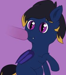 Size: 1280x1447 | Tagged: safe, artist:eminent entropy, derpibooru import, oc, oc only, oc:midnight breeze, bat pony, pony, bat pony oc, bat wings, boop, disembodied hoof, sitting, solo, wings