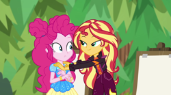 Size: 1920x1070 | Tagged: safe, derpibooru import, screencap, pinkie pie, sunset shimmer, better together, equestria girls, sunset's backstage pass!