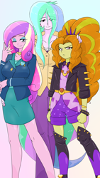 Size: 1728x3072 | Tagged: safe, artist:batipin, derpibooru import, adagio dazzle, dean cadance, princess cadance, princess celestia, principal celestia, equestria girls