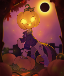 Size: 1630x1937 | Tagged: safe, artist:rexyseven, derpibooru import, oc, oc only, pony, eclipse, halloween, holiday, jack-o-lantern, moon, night, pumpkin, pumpkin head, solo