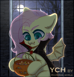 Size: 3000x3100 | Tagged: safe, artist:avroras_world, derpibooru import, fluttershy, pegasus, pony, undead, vampire, clothes, commission, costume, female, halloween, halloween costume, holiday, male, mare, solo, stallion, vampire costume, window, ych example, ych sketch, your character here