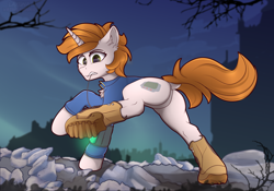 Size: 2500x1750 | Tagged: safe, artist:lakunae, derpibooru import, oc, oc only, oc:littlepip, pony, unicorn, fallout equestria, boots, clothes, fanfic art, female, mare, pipbuck, shoes, solo, vault suit