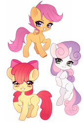 Size: 2606x3810 | Tagged: safe, artist:winnievincent, derpibooru import, apple bloom, scootaloo, sweetie belle, earth pony, pegasus, pony, unicorn, adorabloom, ambiguous facial structure, blank flank, cute, cutealoo, cutie mark crusaders, diasweetes, female, filly, foal, grin, heart eyes, lidded eyes, simple background, smiling, trio, white background, wingding eyes