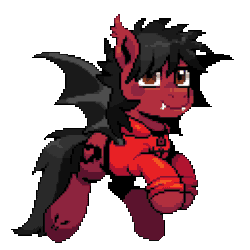 Size: 640x640 | Tagged: safe, artist:hikkage, derpibooru import, bat pony, pony, animated, bat wings, clandestine industries, clothes, commission, ear fluff, ears, fall out boy, fangs, flying, gif, happy, hoodie, male, pete wentz, pixel art, ponified, shirt, simple background, solo, stallion, tattoo, transparent background, undershirt, wings