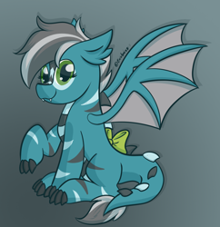 Size: 1938x2000 | Tagged: safe, artist:exobass, derpibooru import, oc, oc:silver lining, dracony, dragon, hybrid, bow, claws, fangs, looking at you, wings