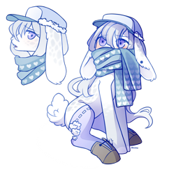 Size: 1288x1332 | Tagged: safe, artist:miioko, derpibooru import, oc, oc only, earth pony, pony, blushing, bust, clothes, duo, ears, earth pony oc, floppy ears, hat, scarf, simple background, transparent background