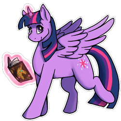 Size: 600x600 | Tagged: safe, artist:sursiq, derpibooru import, twilight sparkle, twilight sparkle (alicorn), alicorn, book, female, looking at you, magic, magic aura, mare, princess, reading, shading, shadow, simple background, smiling, solo, that pony sure does love books, transparent background, walking