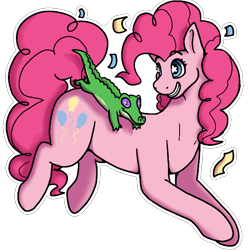 Size: 600x600 | Tagged: safe, artist:sursiq, derpibooru import, gummy, pinkie pie, earth pony, pony, confetti, female, mare, shading, simple background, smiling, solo, starry eyes, transparent background, wingding eyes