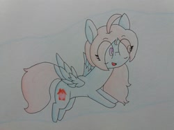 Size: 2064x1548 | Tagged: safe, artist:cherro, derpibooru import, oc, oc:rickety rails, pegasus, pony, flying, solo, traditional art