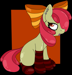 Size: 809x835 | Tagged: safe, artist:krazykari, derpibooru import, apple bloom, earth pony, pony, clothes, emo, female, filly, socks, solo, striped socks