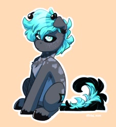 Size: 1714x1889 | Tagged: safe, artist:lrusu, derpibooru import, oc, oc only, earth pony, pony, black sclera, chest fluff, commission, ears, floppy ears, simple background, sitting, solo