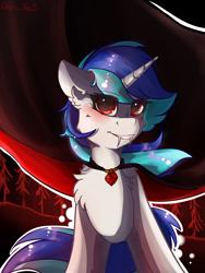 Size: 1560x2080 | Tagged: safe, artist:yuris, derpibooru import, dj pon-3, vinyl scratch, pony, undead, unicorn, vampire, halloween, holiday, solo