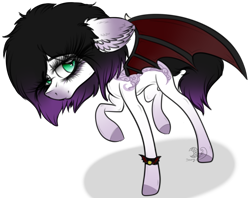 Size: 2425x1918 | Tagged: safe, artist:beamybutt, derpibooru import, oc, oc only, bat pony, pony, bat pony oc, bat wings, colored hooves, ear fluff, ears, female, mare, raised hoof, raised leg, simple background, solo, spiked wristband, transparent background, wings, wristband