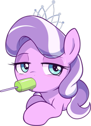 Size: 1125x1564 | Tagged: safe, artist:pestil, diamond tiara, earth pony, pony, blushing, eating, female, filly, lidded eyes, mouth hold, popsicle, simple background, solo, sweat, transparent background