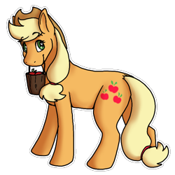 Size: 600x600 | Tagged: safe, artist:sursiq, derpibooru import, applejack, earth pony, pony, apple, bucket, food, heart eyes, looking back, simple background, solo, transparent background, wingding eyes