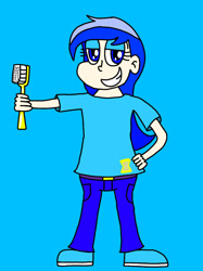 Size: 1024x1366 | Tagged: safe, artist:gemmygod, derpibooru import, minuette, human, brushie, brushie brushie, hand on hip, humanized, looking at you, smiling, smiling at you, toothbrush