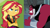Size: 1920x1080 | Tagged: safe, derpibooru import, edit, edited screencap, screencap, lord tirek, sunset shimmer, centaur, equestria girls, equestria girls series, forgotten friendship, the ending of the end, angry, crossed arms, geode of empathy, gums, magical geodes, sunset shimmer is not amused, unamused