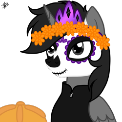 Size: 3000x3000 | Tagged: safe, artist:princessmoonsilver, derpibooru import, oc, alicorn, pony, dia de los muertos, female, mare, simple background, solo, transparent background