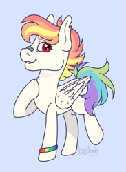 Size: 623x852 | Tagged: safe, artist:lilsoftlamb, derpibooru import, rainbow dash, pony, alternate design, blue background, scar, simple background, solo