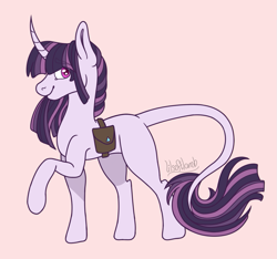 Size: 951x889 | Tagged: safe, artist:lilsoftlamb, derpibooru import, twilight sparkle, pony, alternate design, bag, curved horn, horn, saddle bag, simple background, solo