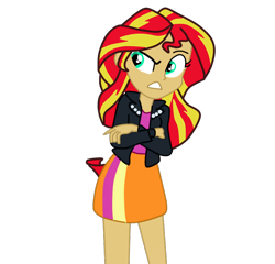 Size: 800x768 | Tagged: safe, artist:herusann, derpibooru import, sunset shimmer, equestria girls, equestria girls (movie), clothes, crossed arms, female, frown, jacket, leather jacket, simple background, skirt, solo, transparent background