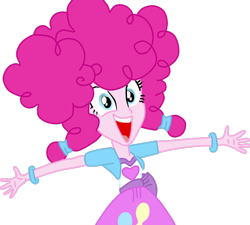 Size: 800x721 | Tagged: safe, artist:herusann, derpibooru import, pinkie pie, equestria girls, equestria girls (movie), :d, alternate hairstyle, bracelet, clothes, cutie mark, cutie mark on clothes, female, jewelry, open mouth, open smile, simple background, smiling, solo, transparent background