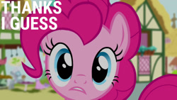 Size: 1280x720 | Tagged: safe, derpibooru import, edit, edited screencap, editor:quoterific, screencap, diamond tiara, pinkie pie, silver spoon, earth pony, pony, pinkie pride, season 4, bipedal, blue eyes, blurry background, breaking the fourth wall, caption, close-up, female, filly, looking at you, mare, pink mane, solo focus, text