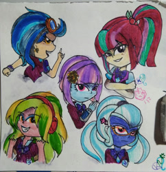 Size: 1280x1325 | Tagged: safe, artist:tong2602kn, derpibooru import, indigo zap, lemon zest, sour sweet, sugarcoat, sunny flare, equestria girls, shadow five, traditional art