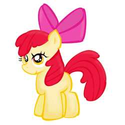 Size: 1000x1000 | Tagged: safe, artist:りんかべ, derpibooru import, apple bloom, earth pony, pony, apple bloom's bow, blank flank, bow, female, filly, hair bow, orange eyes, red mane, red tail, simple background, solo, tail, white background