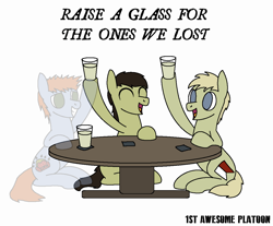 Size: 1152x953 | Tagged: safe, artist:topkick, derpibooru import, earth pony, ghost, pony, undead, 1st awesome platoon, alcohol, bittersweet, implied death, memorial day, yankee brigade studios