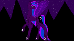 Size: 2048x1152 | Tagged: safe, artist:darkgalaxy, derpibooru import, oc, alicorn, unicorn, alicorn oc, glowing, glowing wings, horn, moon, my little pony, night, stars, wings