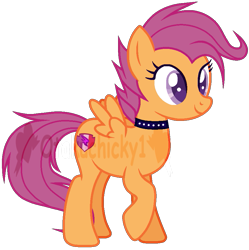 Size: 875x879 | Tagged: safe, artist:otakuchicky1, derpibooru import, scootaloo, pony, base used, choker, older, simple background, solo, spiked choker, transparent background