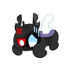Size: 3000x3000 | Tagged: safe, artist:theunidentifiedchangeling, derpibooru import, oc, oc:[unidentified], changeling, angry, buggo, changeling oc, digital art, heterochromia, horn, looking down, lying down, male, sad, simple background, solo, transparent background, vent art, wings