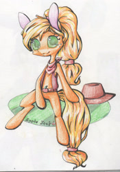 Size: 1465x2094 | Tagged: safe, artist:alcidence, derpibooru import, part of a set, applejack, earth pony, pony, applejack's hat, bandana, belt, clothes, colored pupils, cowboy hat, hat, solo, traditional art, vest, wingding eyes