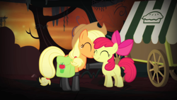 Size: 1280x720 | Tagged: safe, derpibooru import, screencap, apple bloom, applejack, earth pony, pony, season 4, somepony to watch over me, adorabloom, boots, cute, duo, duo female, female, filly, fireproof boots, jackabetes, reconciliation, shoes