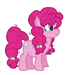 Size: 768x768 | Tagged: safe, artist:fantagekittengirl, derpibooru import, pinkie pie, earth pony, pony, :t, blue eyes, female, mare, messy mane, pink mane, pink tail, simple background, smiling, solo, standing, tail, white background