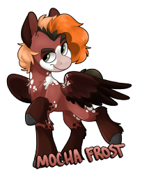 Size: 2421x2965 | Tagged: safe, artist:luximus17, derpibooru import, oc, oc only, oc:mocha frost, pegasus, pony, bipedal, blaze (coat marking), coat markings, colored wings, facial markings, female, high res, mare, pegasus oc, simple background, smiling, smirk, socks (coat marking), solo, spread wings, transparent background, wings