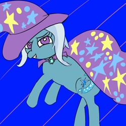 Size: 1280x1280 | Tagged: safe, artist:tiberiusmcshatsky, derpibooru import, trixie, pony, cape, female, hat, mare, simple background, trixie's cape, trixie's hat