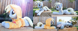 Size: 2200x897 | Tagged: safe, artist:meplushyou, derpibooru import, derpy hooves, pony, clothes, hoodie, life size, lying down, prone, solo