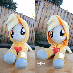 Size: 1600x1600 | Tagged: safe, artist:meplushyou, derpibooru import, derpy hooves, pony, clothes, hoodie, irl, life size, lying down, photo, plushie, prone, solo