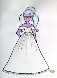 Size: 2268x3070 | Tagged: safe, artist:fude-chan-art, derpibooru import, sugarcoat, equestria girls, clothes, cute, dress, female, solo, sugarcute, traditional art