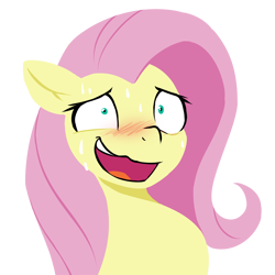 Size: 1200x1200 | Tagged: safe, artist:innermouse, derpibooru import, fluttershy, pegasus, pony, blushing, bust, cute, esophagus, nervous, nervous laugh, open mouth, portrait, shyabetes, simple background, solo, sweat, sweatdrops, transparent background, wide eyes