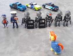 Size: 3662x2801 | Tagged: safe, artist:dingopatagonico, derpibooru import, sunburst, pony, car, irl, judy hopps, photo, police, police car, police officer, toy, vehicle, zootopia