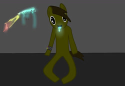 Size: 1280x880 | Tagged: safe, artist:johnnybro288, derpibooru import, oc, earth pony, human, darkness, drool, front view, humanized, infected, joy virus, rainbow, reference, sitting, smiling, solo, stain on wall