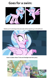 Size: 1364x2236 | Tagged: safe, artist:thegamerpainter, screencap, maud pie, mudbriar, silverstream, starlight glimmer, sunburst, trixie, hippogriff, seapony (g4), student counsel, uprooted, what lies beneath, bedroom eyes, eyes closed, female, jewelry, lidded eyes, looking at you, meme, necklace, open mouth, ponyville, raised claw, shocked, shocked expression, shrunken pupils, smiling, smiling at you, solo, text, vector, wall of tags