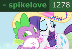 Size: 641x435 | Tagged: safe, edit, edited screencap, editor:undeadponysoldier, screencap, rarity, spike, dragon, pony, unicorn, 1000, 1278, clothes, cute, daaaaaaaaaaaw, duo, episode needed, eyes closed, female, happy, hat, hug, male, mare, meta, open mouth, ponybooru, raribetes, response, shipping, sparity, spikabetes, spikelove, squishy cheeks, tags