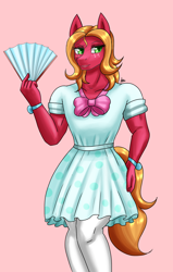 Size: 1400x2200 | Tagged: safe, artist:zachc, derpibooru import, big macintosh, anthro, earth pony, bow, clothes, crossdressing, dress, male, orchard blossom, pink background, simple background, socks, solo, thigh highs